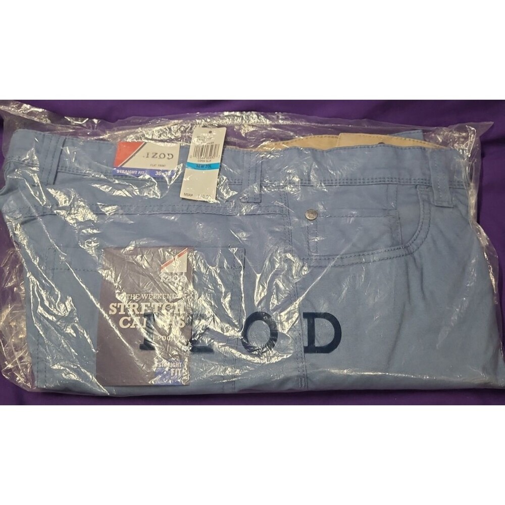 IZOD The Weekender Stretch Canvas Pants Mens 36x30 Copen Blue Straight Fit NEW